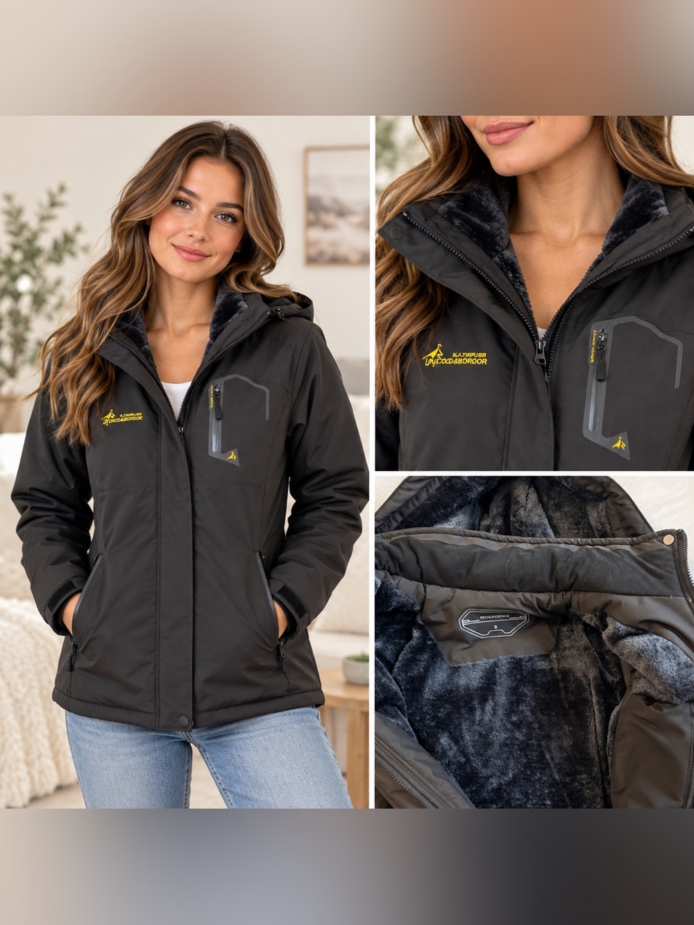 Women’s Black Hooded Fleece-Lined Jacket Size Small